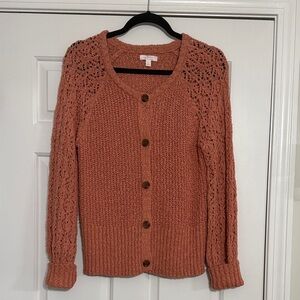 LC Lauren Conrad Button-Up Crochet Cardigan - Terracotta